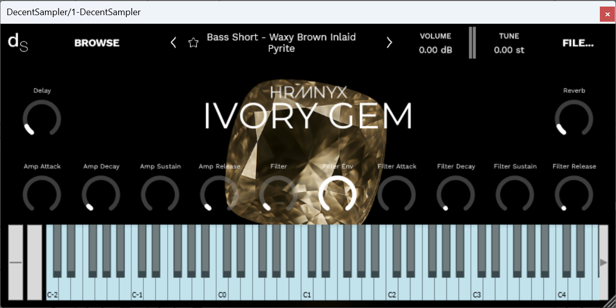 A screenshot of the Ivory Gem Sample Library instrument interface in Decent Sampler.